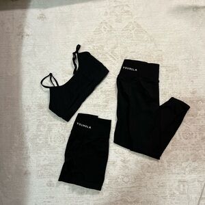 YoungLA Bra, Black Leggings and Shorts Set